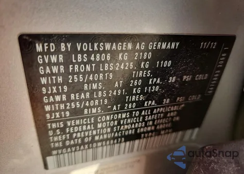 2013 Volkswagen Tiguan S из США, поврежденный, VIN WVGAV3AX1DW569473